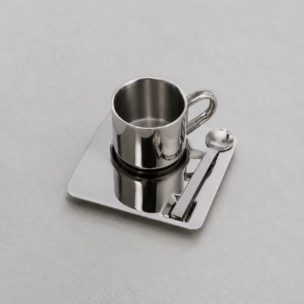 Stainless Steel Mug and Saucer