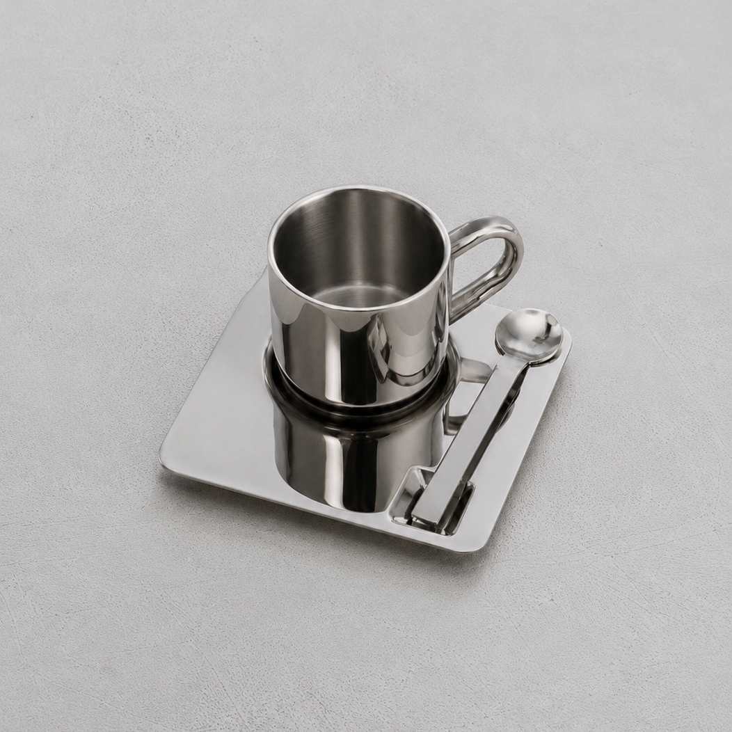 Stainless Steel Mug and Saucer
