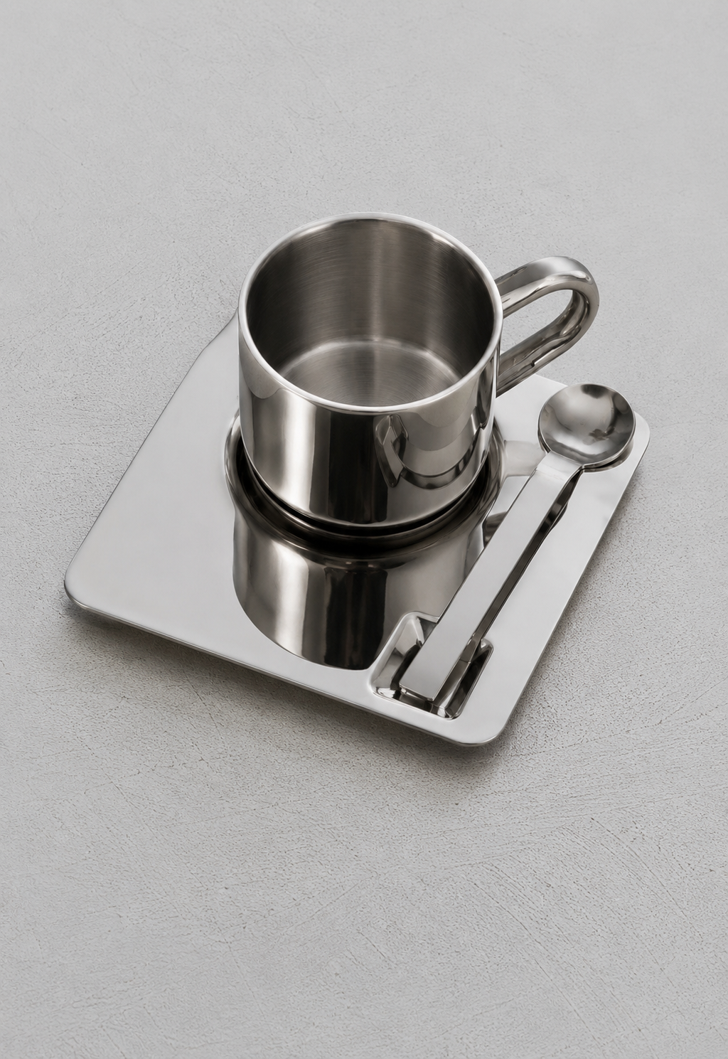 Stainless Steel Mug and Saucer