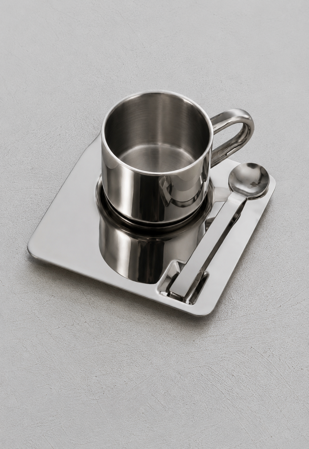 Stainless Steel Mug and Saucer