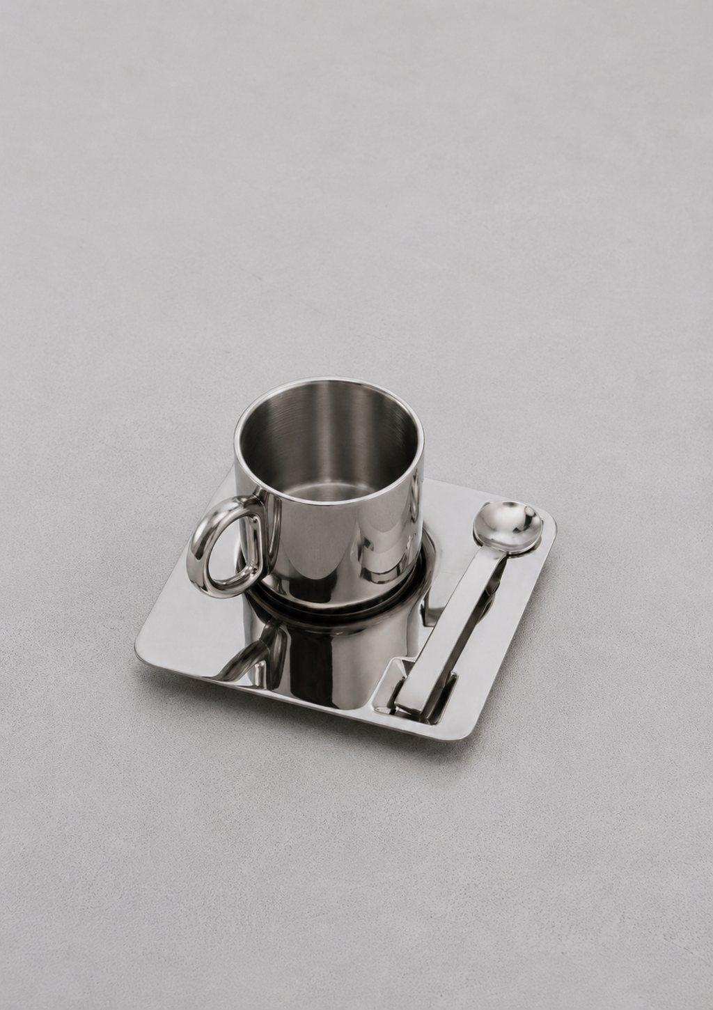 Stainless Steel Mug and Saucer